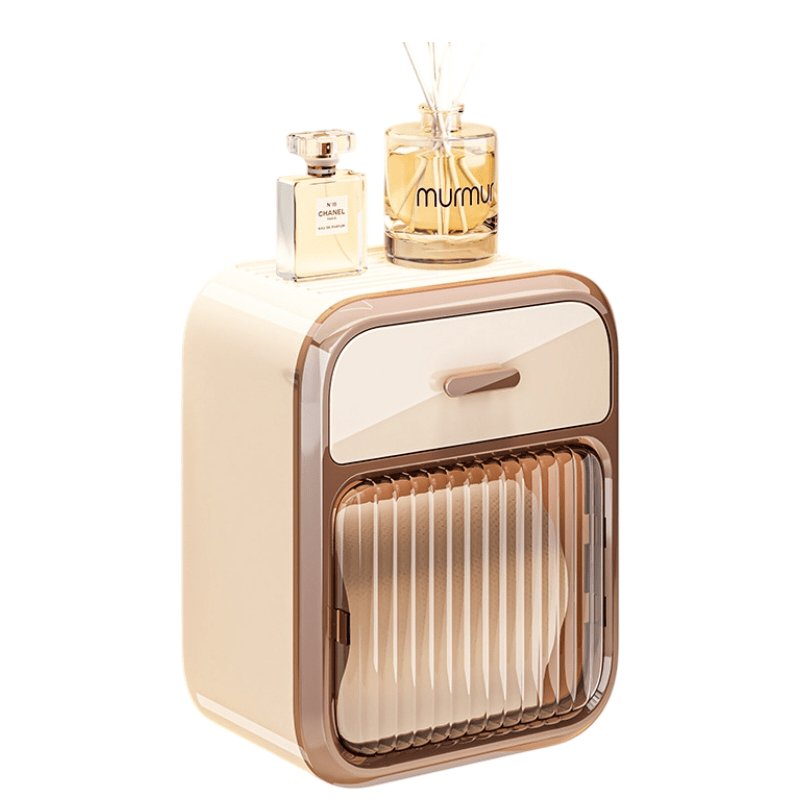 Latte No - Drill Wall Mounted Toilet Paper Holder with Storage Shelf and Drawer - Waterproof Bathroom Tissue Dispenser for Roll & Face Tissue - CAMARABUSSINES