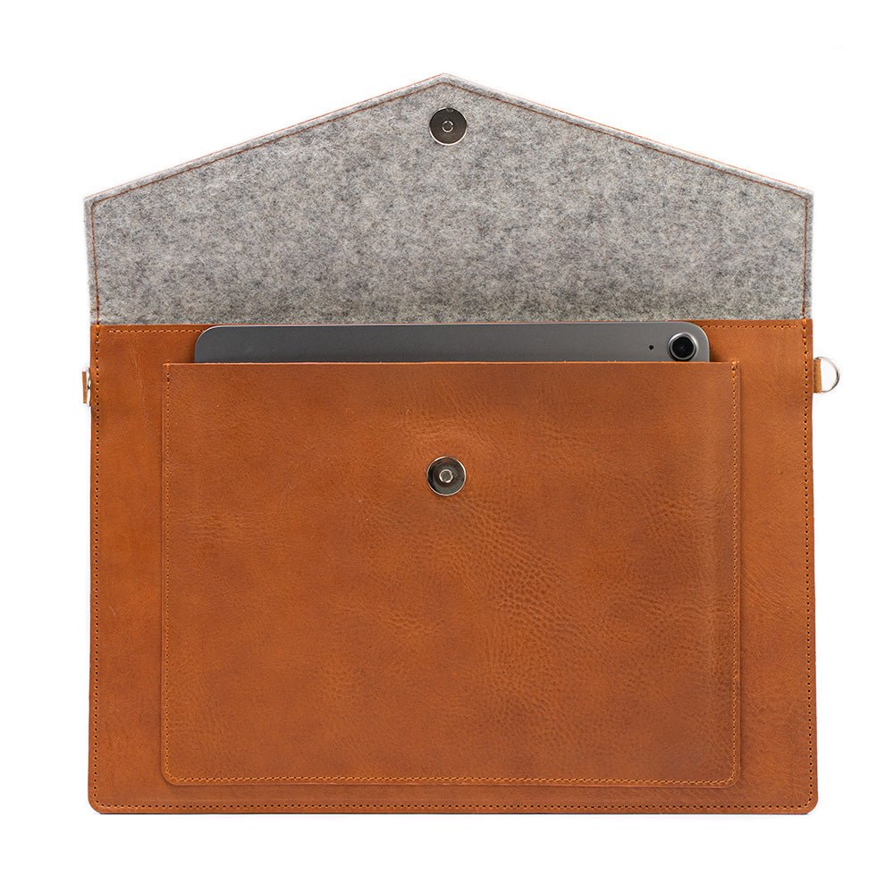 Leather Bag for MacBook with a pocket for iPad - CAMARABUSSINES