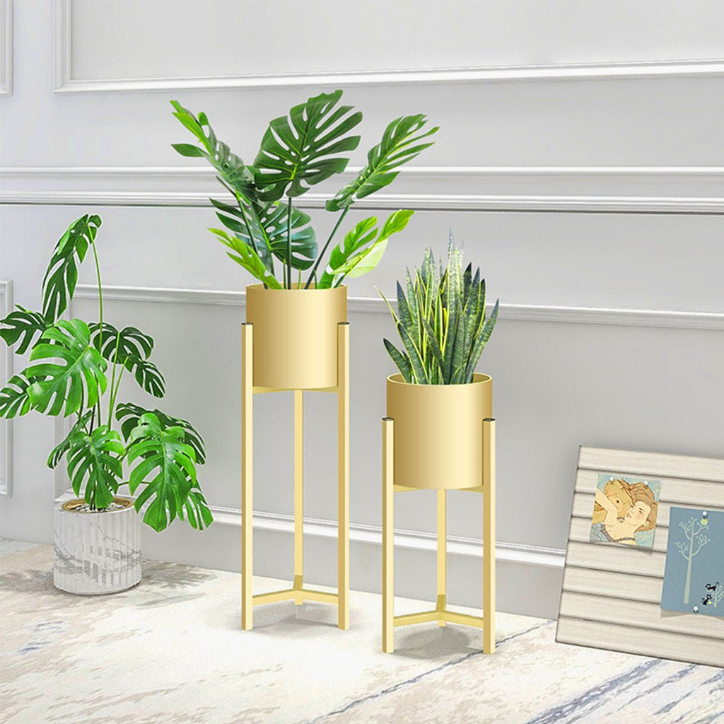NNEAGS 2X 90cm Gold Metal Plant Stand with Flower Pot Holder Corner Shelving Rack Indoor Display - CAMARABUSSINES