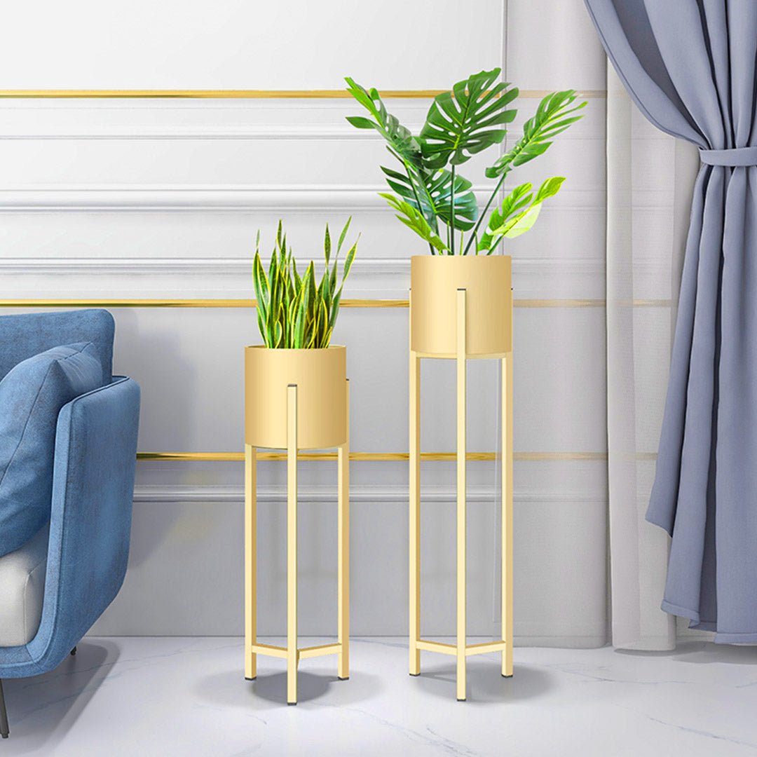 NNEAGS 2X 90cm Gold Metal Plant Stand with Flower Pot Holder Corner Shelving Rack Indoor Display - CAMARABUSSINES