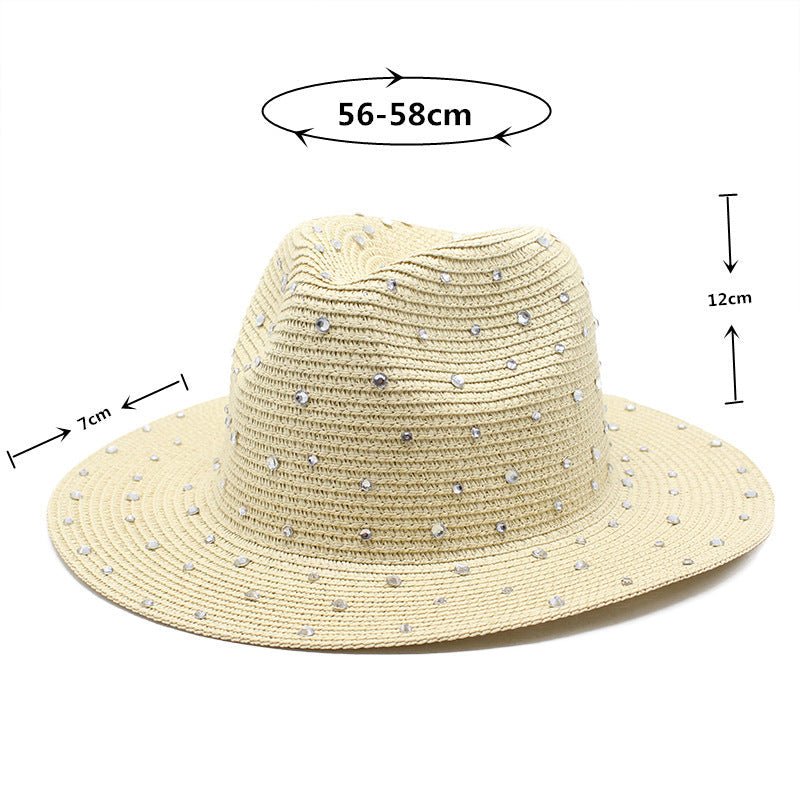 NNEDSZ Khaki Women's Wide - Brim Straw Hat with Rhinestones - Elegant and Breathable Sun Hat for Summer Outdoors,M(56 - 58cm) - CAMARABUSSINES