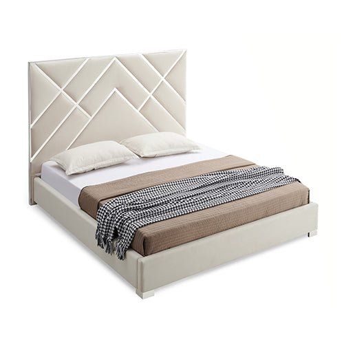 NNEDSZ Matrix Bed Frame Fabric Padded Upholstery High Quality Slats Polished Stainless Steel Feet - CAMARABUSSINES