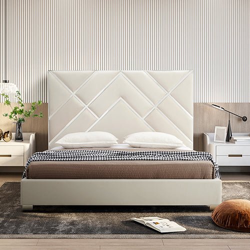 NNEDSZ Matrix Bed Frame Fabric Padded Upholstery High Quality Slats Polished Stainless Steel Feet - CAMARABUSSINES