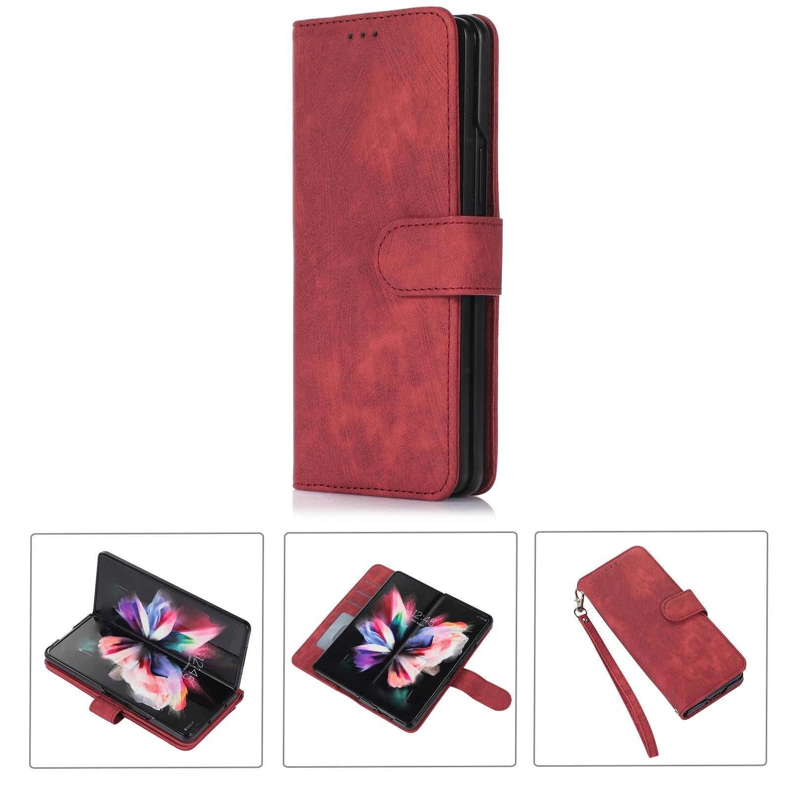 NNEDSZ Samsung Galaxy Z Fold 4 Leather Phone Case With Pen Slot - Horizontal Flip - CAMARABUSSINES