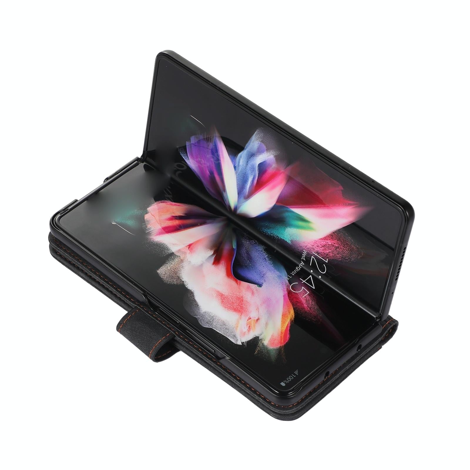 NNEDSZ Samsung Galaxy Z Fold 4 Leather Phone Case With Pen Slot - Horizontal Flip - CAMARABUSSINES