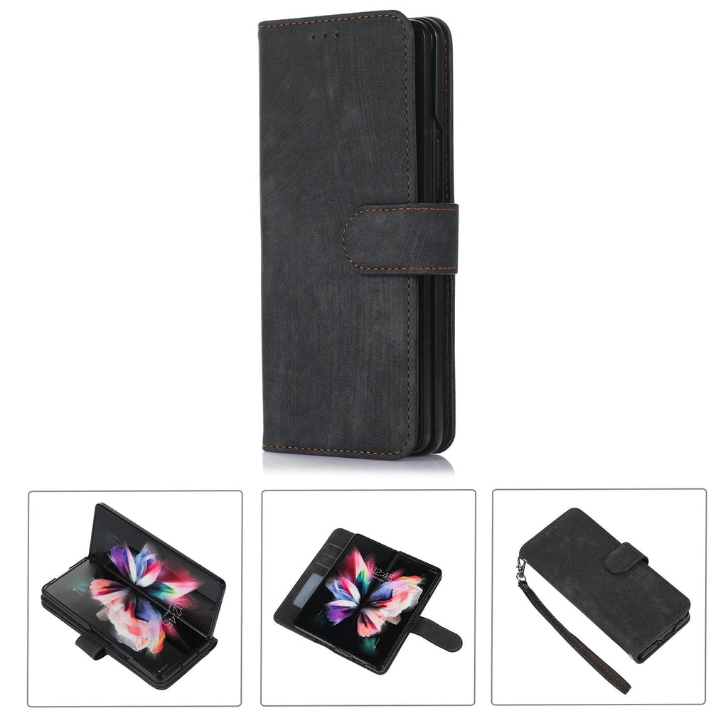 NNEDSZ Samsung Galaxy Z Fold 4 Leather Phone Case With Pen Slot - Horizontal Flip - CAMARABUSSINES