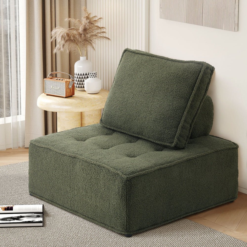 NNEED 1PC Modular Sofa Lounge Chair Armless Sherpa Green - CAMARABUSSINES