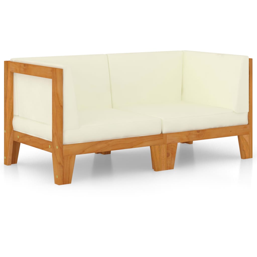 NNEVL 2 - Seater Sofa with Cream White Cushions Solid Acacia Wood - CAMARABUSSINES