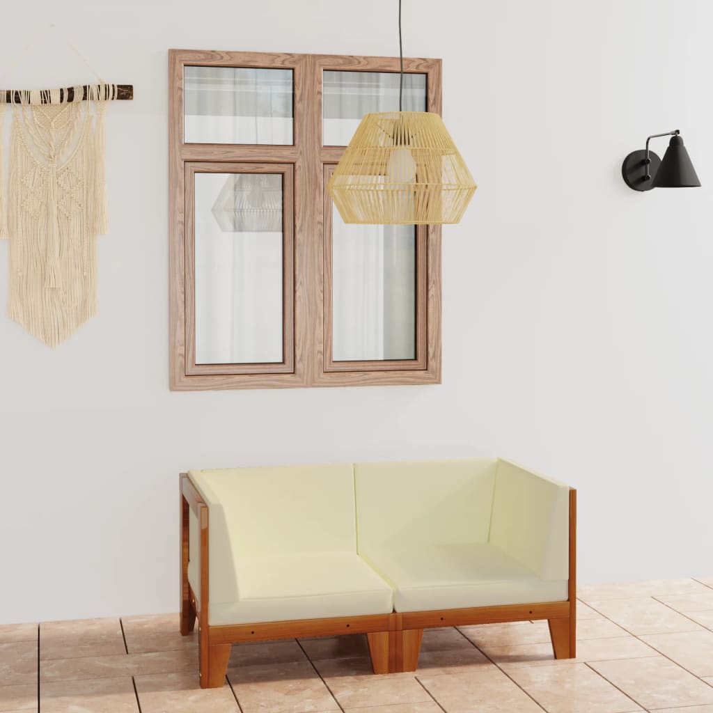 NNEVL 2 - Seater Sofa with Cream White Cushions Solid Acacia Wood - CAMARABUSSINES