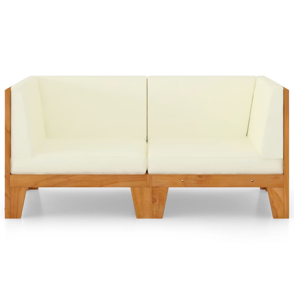 NNEVL 2 - Seater Sofa with Cream White Cushions Solid Acacia Wood - CAMARABUSSINES