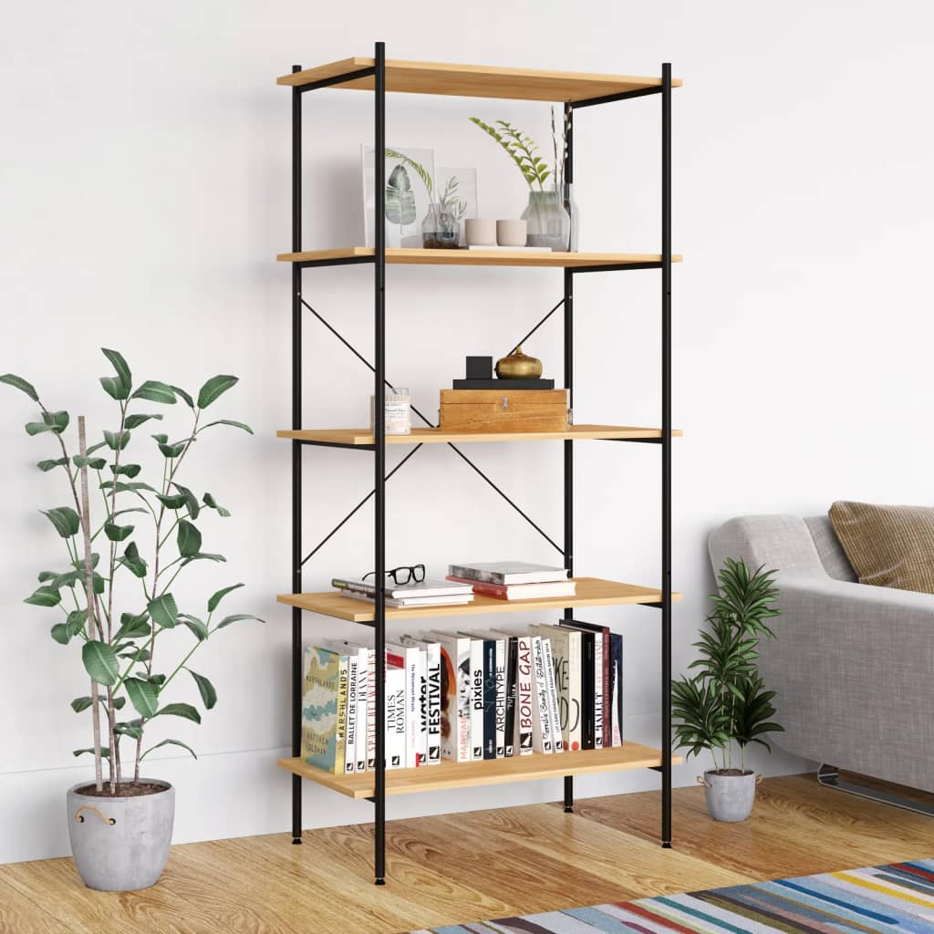 NNEVL 5 - Tier Shelving Unit Black and Oak 80x40x163 cm - CAMARABUSSINES