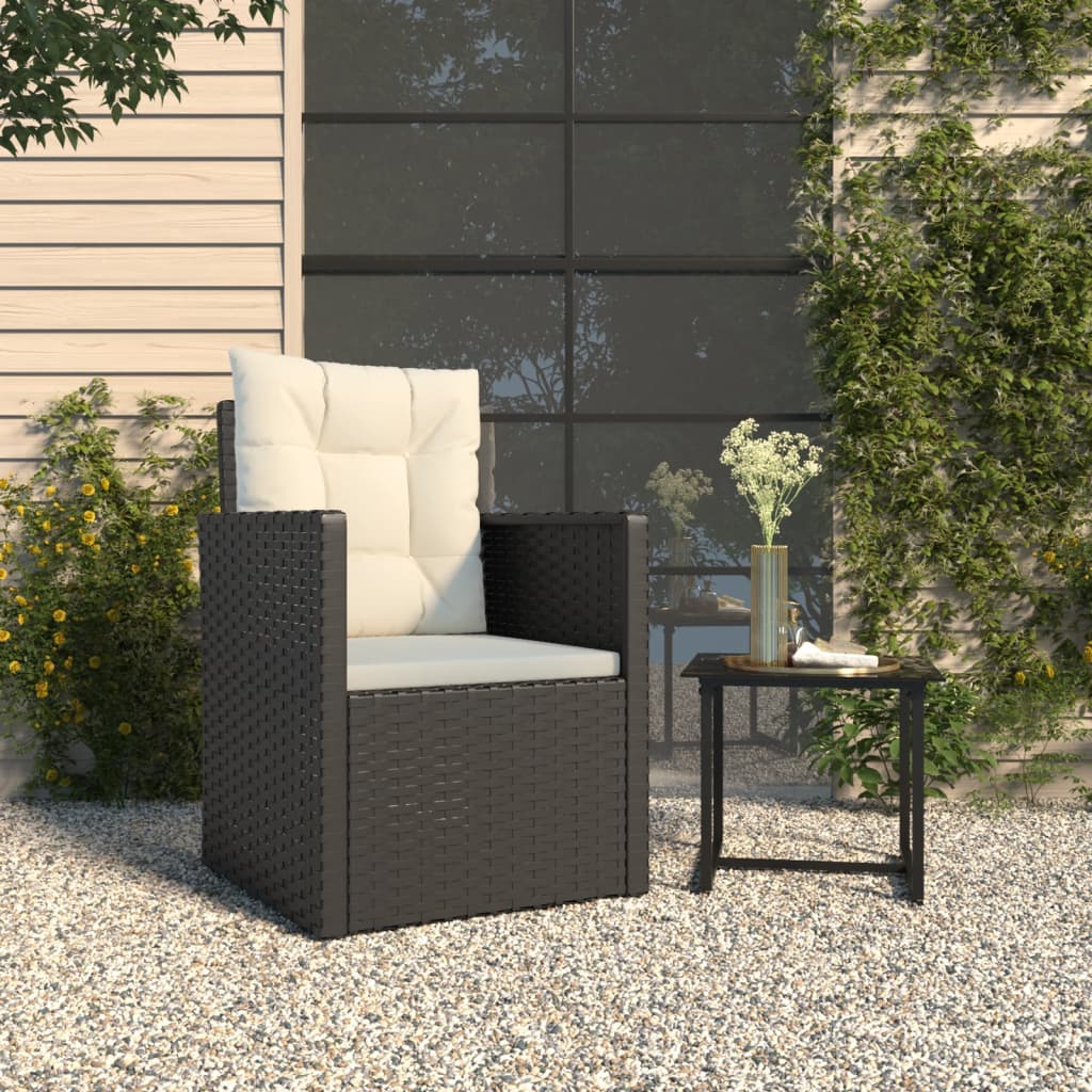 NNEVL Garden Armchair with Cushions Black Poly Rattan - CAMARABUSSINES