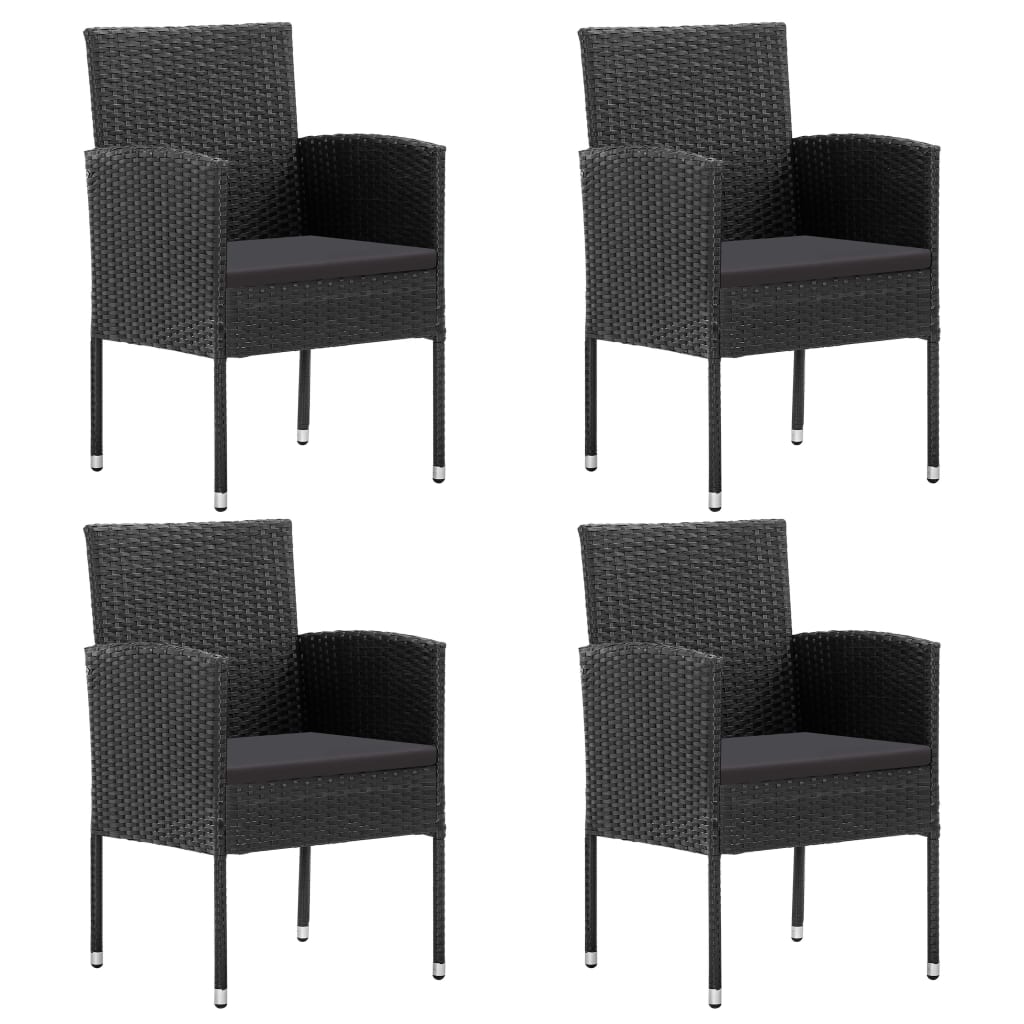 NNEVL Garden Chairs with Black Cushions 4 pcs Black Poly Rattan - CAMARABUSSINES