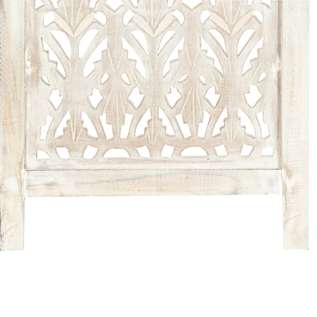 NNEVL Hand carved 5 - Panel Room Divider White 200x165 cm Solid Mango Wood - CAMARABUSSINES