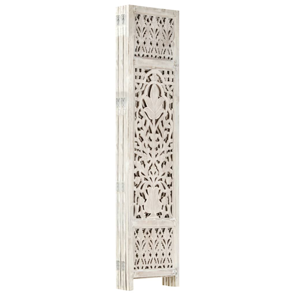 NNEVL Hand carved 5 - Panel Room Divider White 200x165 cm Solid Mango Wood - CAMARABUSSINES