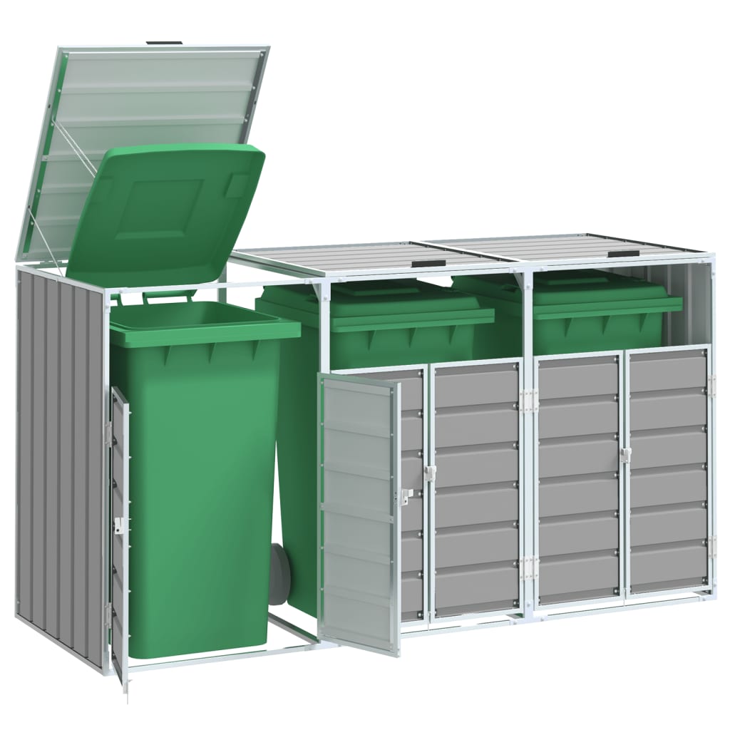 NNEVL Wheelie Bin Storage for Triple Bins Grey 216x81x115 cm Steel - CAMARABUSSINES