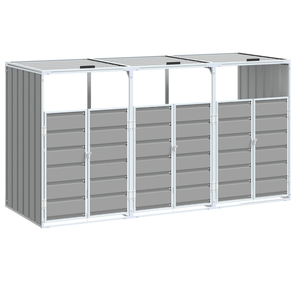 NNEVL Wheelie Bin Storage for Triple Bins Grey 216x81x115 cm Steel - CAMARABUSSINES